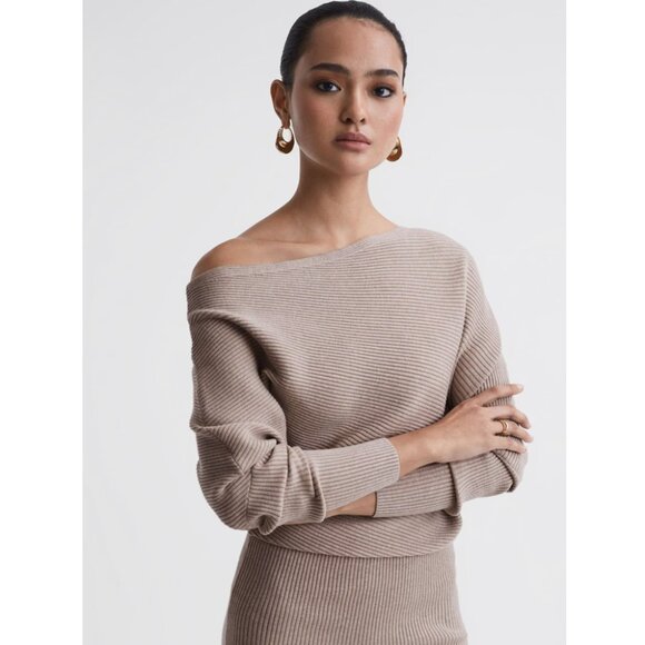 Reiss Lara Off-The-Shoulder Ribbed Midi Dress - Picture 2 of 16